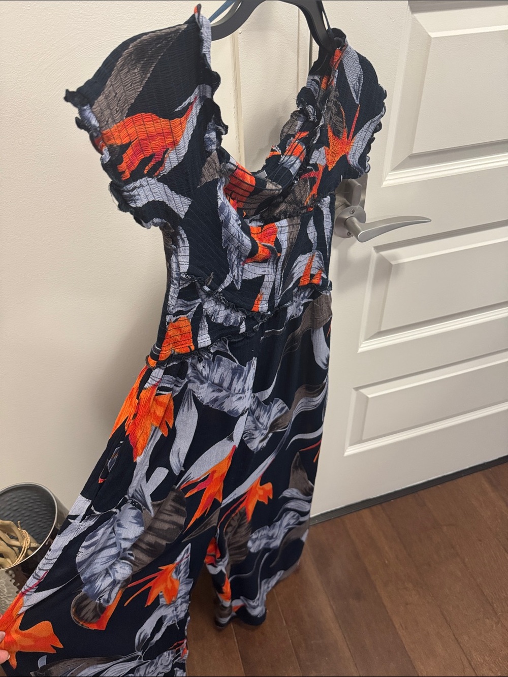 Navy Floral Maxi jumpsuit with Orange Accents